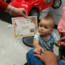 It's my first hair cut and I get a certificate with my hair on it. Oh boy.....