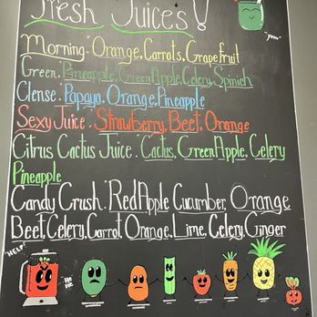 Caffe Mercato - This is a menu for fresh juice posted on their wall - Cafes Near Me - Menifee, California