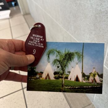 Wigwam Motel - Free postcard with 2-night stay; I also bought a commemorative key fob. - Hotels Near Me - San Bernardino, California Wigwam Motel - Free postcard with 2-night stay; I also bought a commemorative key fob. - Hotels Near Me - San Bernardino, California