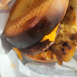 McDonald's - This is a steak bagel I paid 7 dollars for burnt black and hard as a rock