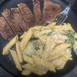 Caribbean Superior - Jerk Pasta from there and homemade steak go together