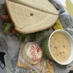 Chicken Salad Chick - Chicken Poblano soup and chicken salad sandwich