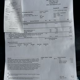Service Bill:  $299.12   Oil Change  Rear Brakes Changed