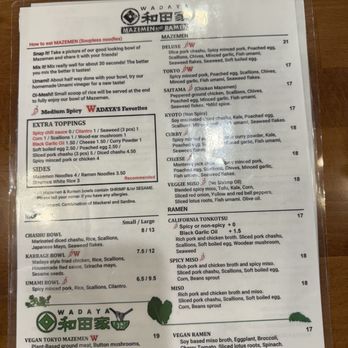 Wadaya - Front of menu (12/14/25) - Ramen Near Me - Fremont, California