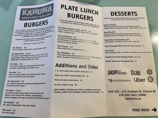 Menu photo 2 Kahuna Victoria, BC Menu photo 2 Kahuna Victoria, BC