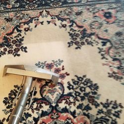 This rug cleaned up beautifully in Newport, NC. Area rug cleaning is one of our specialties and our favorite to clean!