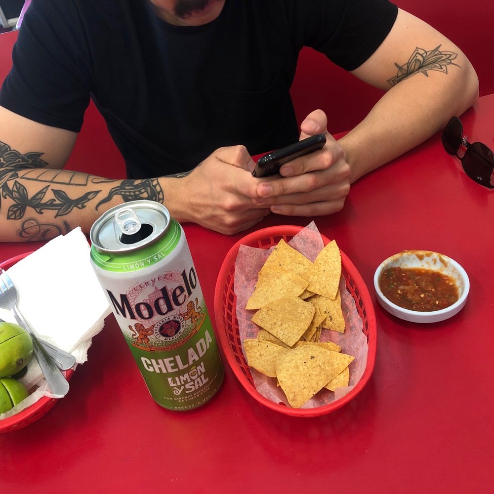 Free chips and salsa (bomb, spicy salsa). Got beers next door :) Free chips and salsa (bomb, spicy salsa). Got beers next door :)