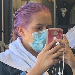 during my transformation to purple hair