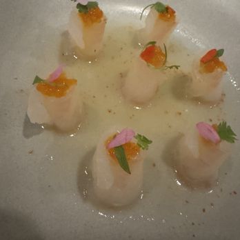 Yume Sushi Bar - Hirame crudo, yuzu vin i think , candied orange cilantro, edible flower - Sushi Bars Near Me - Calabasas, California Yume Sushi Bar - Hirame crudo, yuzu vin i think , candied orange cilantro, edible flower - Sushi Bars Near Me - Calabasas, California
