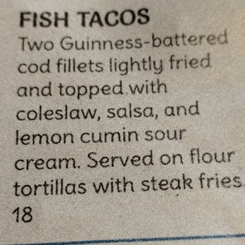 The Curragh - Ingredients in fish tacos - Irish Near Me - Holland, Michigan