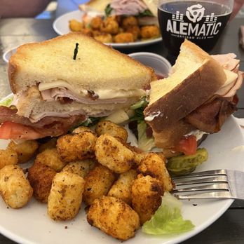 Alematic Artisan Ales - Turkey Club sandwich, tots, Small as a Giant black lager. Perfect! - Brewpubs Near Me - Dayton, Ohio Alematic Artisan Ales - Turkey Club sandwich, tots, Small as a Giant black lager. Perfect! - Brewpubs Near Me - Dayton, Ohio