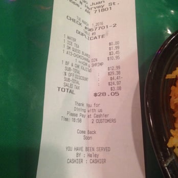 Amigo Juan Mexican Cafe - It's shows the original price of the fajita meal, the discount, and the tax that was almost as much as the discount. - Mexican Near Me - Hope, Arkansas Amigo Juan Mexican Cafe - It's shows the original price of the fajita meal, the discount, and the tax that was almost as much as the discount. - Mexican Near Me - Hope, Arkansas