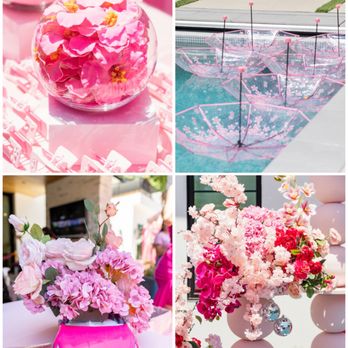 TN'T Events - Custom flower clip station, umbrellas in pool, Barbie car, centerpiece, flowers on backdrop - Party & Event Planning Near Me TN'T Events - Custom flower clip station, umbrellas in pool, Barbie car, centerpiece, flowers on backdrop - Party & Event Planning Near Me