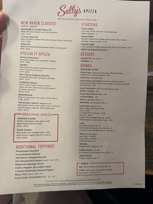 Menu photo 1 Sally's Apizza New Haven, CT Menu photo 1 Sally's Apizza New Haven, CT
