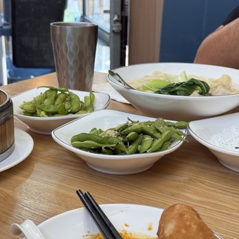 One More Bite Dumpling House - Edamame and chicken/ corn wonton soup - Shanghainese Near Me - San Marcos, California