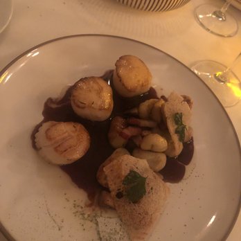 Benoit - Scallops with crispy gnocchi and matelote sauce - French Near Me - New York, New York Benoit - Scallops with crispy gnocchi and matelote sauce - French Near Me - New York, New York