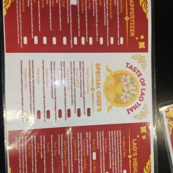 Thai Lao Restaurant - Menu other side. - Thai Near Me - Hercules, California