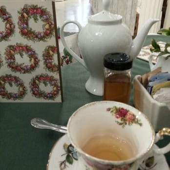 Tea Rose Garden - Christmas card menu, teapot (my own natural honey from the farmer's market) - Tea Rooms Near Me - Pasadena, California