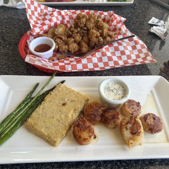 Crescent Seafood - Calamari appetizer, fresh asparagus, fried grits, sea scallops. - Seafood Markets Near Me - Crescent City, California Crescent Seafood - Calamari appetizer, fresh asparagus, fried grits, sea scallops. - Seafood Markets Near Me - Crescent City, California