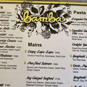 Bamba Bistro - Top of menu page - Modern European Near Me - Parañaque, NCR