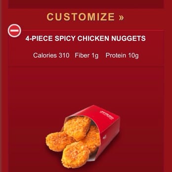 Wendy's - 310 Calories in a 4 piece spicy chicken nuggets customized with the creamy siracha sauce - Burgers Near Me - Airmont, New York