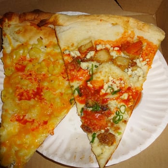 Dimo's Pizza - Mac and cheese w/ hot sauce and Buffalo chicken and blue cheese - Pizza Near Me - Chicago, Illinois