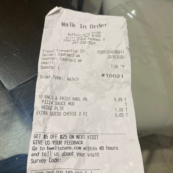 Buffalo Wild Wings - Proof of wedges being ordered - Chicken Wings Near Me - Richmond, Texas