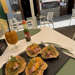 Santo Pecado - Shrimp ceviche crispy tacos.