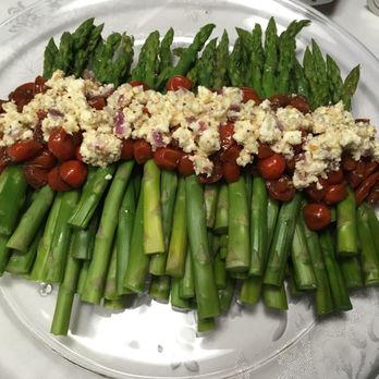 Cook Learn Feast - Asparagus topped with balsamic tomato reduction and feta - Personal Chefs Near Me Cook Learn Feast - Asparagus topped with balsamic tomato reduction and feta - Personal Chefs Near Me