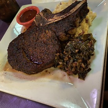 Big Daddy's - 24oz Blackened Ribeye from Hell, served with cheddar mashed potatoes & collard greens. The steak was cooked to perfection - Cajun/Creole Near Me - Massapequa, New York Big Daddy's - 24oz Blackened Ribeye from Hell, served with cheddar mashed potatoes & collard greens. The steak was cooked to perfection - Cajun/Creole Near Me - Massapequa, New York