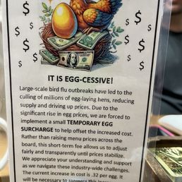 Sign on table about the egg shortage