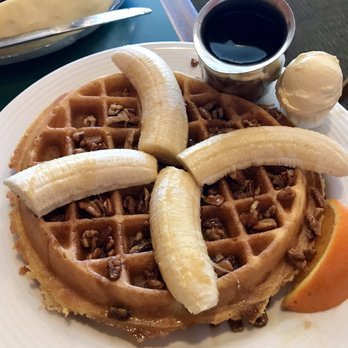 The Frog Pond - The scrumptious bananas foster waffle. Wow. That's all I can say. I've never had anything like it! - Breakfast & Brunch Near Me - St Pete Beach, Florida