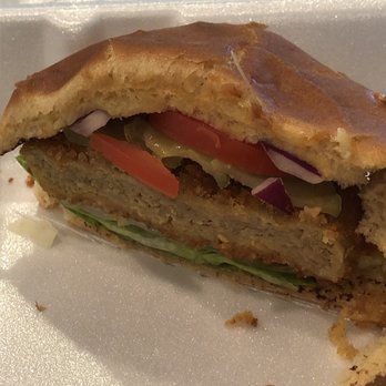 The BeetBox - Inside of chicken-less chicken sandwich - Comfort Food Near Me - Oklahoma City, Oklahoma