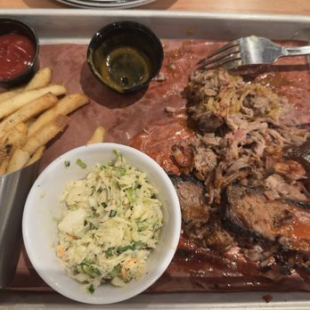 Jim 'N Nick's Bar-B-Q - This is the Mr. Jim's combo plate with 3 different meats, slaw and fries. - Barbeque Near Me - Hickory, North Carolina