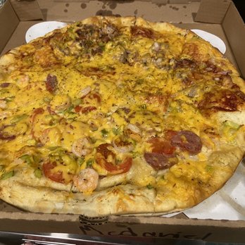 Jockamo Upper Crust Pizza - Half BBQ pork; half Creole Shrimp - Pizza Near Me - Indianapolis, Indiana Jockamo Upper Crust Pizza - Half BBQ pork; half Creole Shrimp - Pizza Near Me - Indianapolis, Indiana