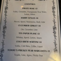 Drunk menu, as of 3/21/26