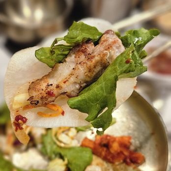 Hanu Korean BBQ - My radish pork belly wrap! - Korean Near Me - Los Angeles, California