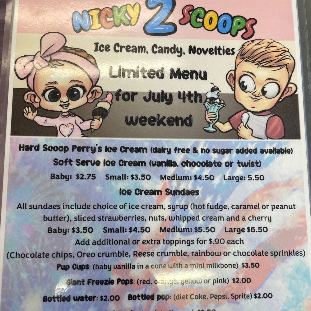 Nicky 2 Scoops Ice Cream Parlor - menu - Ice Cream & Frozen Yogurt Near Me - Tonawanda, New York Nicky 2 Scoops Ice Cream Parlor - menu - Ice Cream & Frozen Yogurt Near Me - Tonawanda, New York