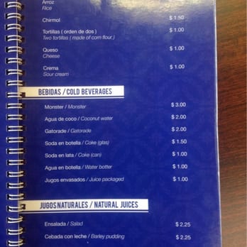 Pupuseria La Bendicion - Menu page 6 jan 2015 - Salvadoran Near Me - Cleveland, Ohio