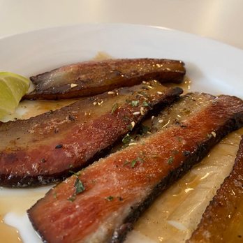 Chug's Diner - Beltrans bacon is knife and fork, with smoked maple syrup, Sazón crumble, and a lime wedge (be sure to use it!) Everything works, incredible - Cuban Near Me - Miami, Florida Chug's Diner - Beltrans bacon is knife and fork, with smoked maple syrup, Sazón crumble, and a lime wedge (be sure to use it!) Everything works, incredible - Cuban Near Me - Miami, Florida