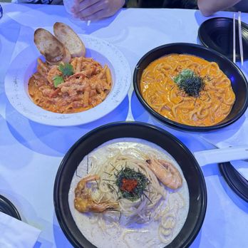 Louders - Chicken Rose w/ Penne Pasta, Kimchi Bacon Udon Carbonara, & Mentaiko Pasta - Asian Fusion Near Me - Los Angeles, California Louders - Chicken Rose w/ Penne Pasta, Kimchi Bacon Udon Carbonara, & Mentaiko Pasta - Asian Fusion Near Me - Los Angeles, California