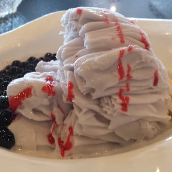Snowflake Tea House - Taro shaved ice topped with strawberry sauce, egg custard, and boba - Desserts Near Me - Duluth, Georgia Snowflake Tea House - Taro shaved ice topped with strawberry sauce, egg custard, and boba - Desserts Near Me - Duluth, Georgia
