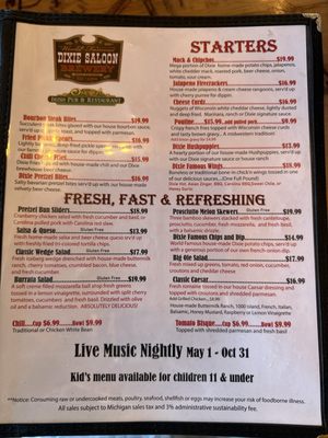 Menu photo 4 Dixie Saloon Mackinaw City, MI