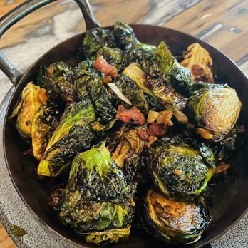 Sidecar Social - Crispy Brussel Sprouts; Topped with Bacon, Yum! (Order w/ Extra Drizzle) - Sports Bars Near Me - Addison, Texas Sidecar Social - Crispy Brussel Sprouts; Topped with Bacon, Yum! (Order w/ Extra Drizzle) - Sports Bars Near Me - Addison, Texas
