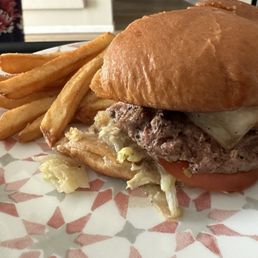 Mushroom Swiss Burger* with fries Mushroom Swiss Burger* with fries
