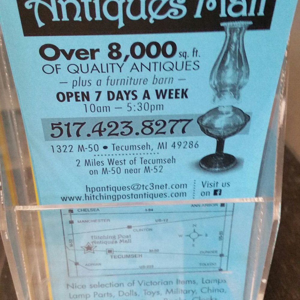 Hitching Post Antiques Mall - Pamphlet by the front door - Antiques Near Me - Tecumseh, Michigan Hitching Post Antiques Mall - Pamphlet by the front door - Antiques Near Me - Tecumseh, Michigan