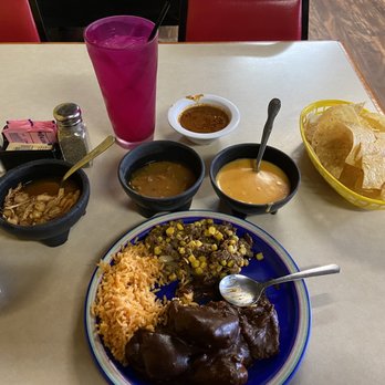 Fiesta's Tex Mex - Caddo Mills - Piña juice, chips and salsa, queso, carro beans, pozile, rice, mole, and beef with veggies. - Mexican Near Me - Caddo Mills, Texas Fiesta's Tex Mex - Caddo Mills - Piña juice, chips and salsa, queso, carro beans, pozile, rice, mole, and beef with veggies. - Mexican Near Me - Caddo Mills, Texas