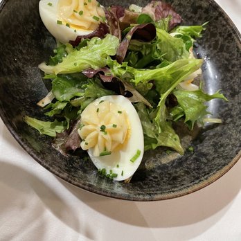 Maison Bès - Deviled Eggs e.g., boiled eggs with whipped mayo on top with a few chives - French Near Me - Paris, 75 Maison Bès - Deviled Eggs e.g., boiled eggs with whipped mayo on top with a few chives - French Near Me - Paris, 75