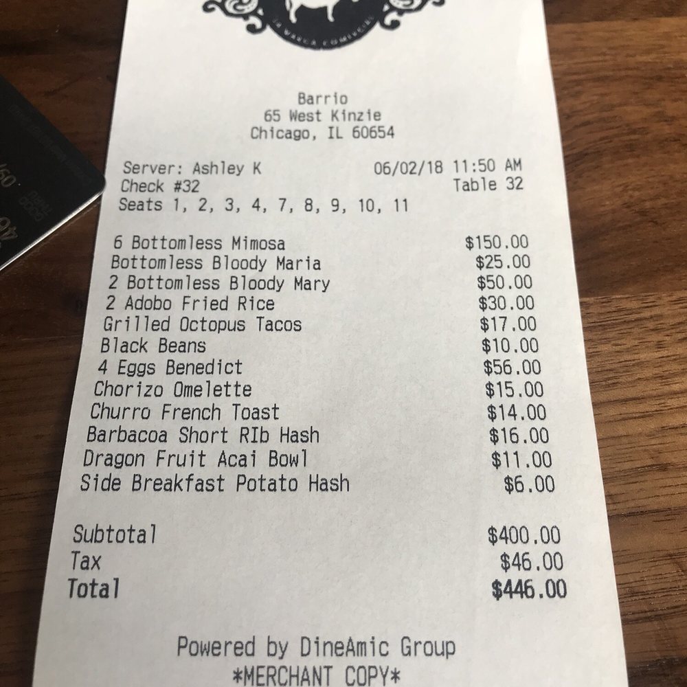 Barrio - Pretty good for a table of 9! Everyone got bottomless and we received complimentary churros, horchata shots, and fruity pebbles ice cream - Mexican Near Me - Chicago, Illinois