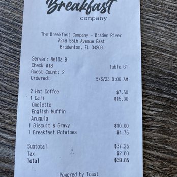 The Breakfast Company - $3.75 a coffee? $10 for biscuits and gravy? - Breakfast & Brunch Near Me - Bradenton, Florida The Breakfast Company - $3.75 a coffee? $10 for biscuits and gravy? - Breakfast & Brunch Near Me - Bradenton, Florida